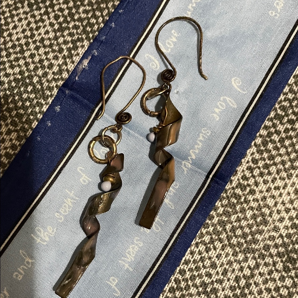 Artisan Gold and Brown Twisted Earrings